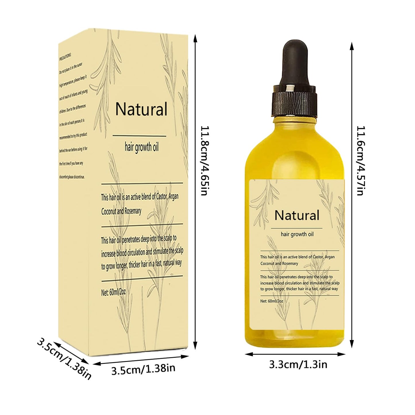 Vegan Natural Hair Growth Oil, 2 PCS Rosemary Oil for Hair Growth Organic, Hair for Dry Damaged Hair and Growth