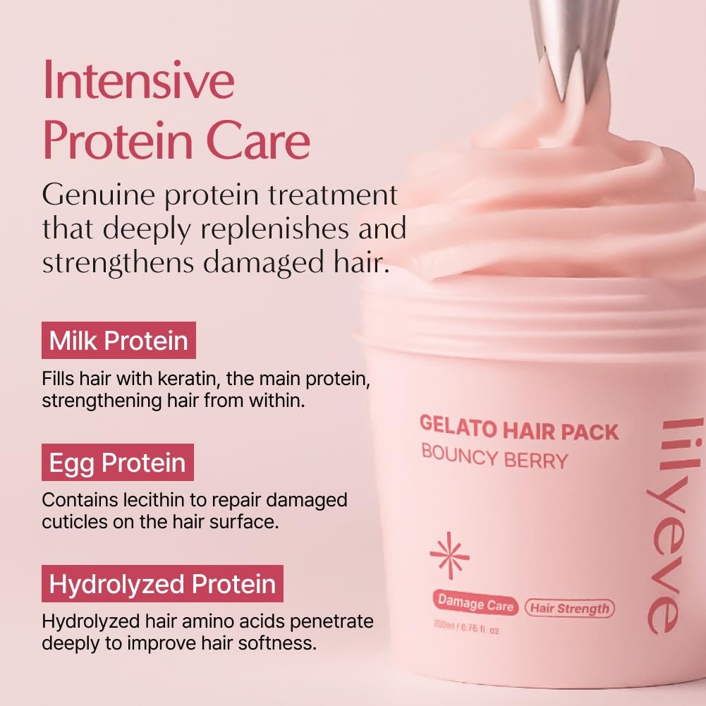 Lilyeve Gelato Hair Pack - Milk, Egg & Protein Hair Repair Mask for Split Ends | Bouncy Berry 6.76 fl. oz.