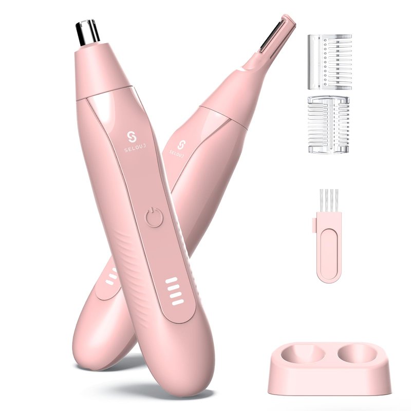 Selouj Ear and Nose Hair Trimmer for Men, 2025 Professional Painless USB Rechargeable Eyebrow & Facial Electric Hair Trimmer for Men Women, Powerful Motor, Dual Edge Blades, IPX7 Waterproof, Pink