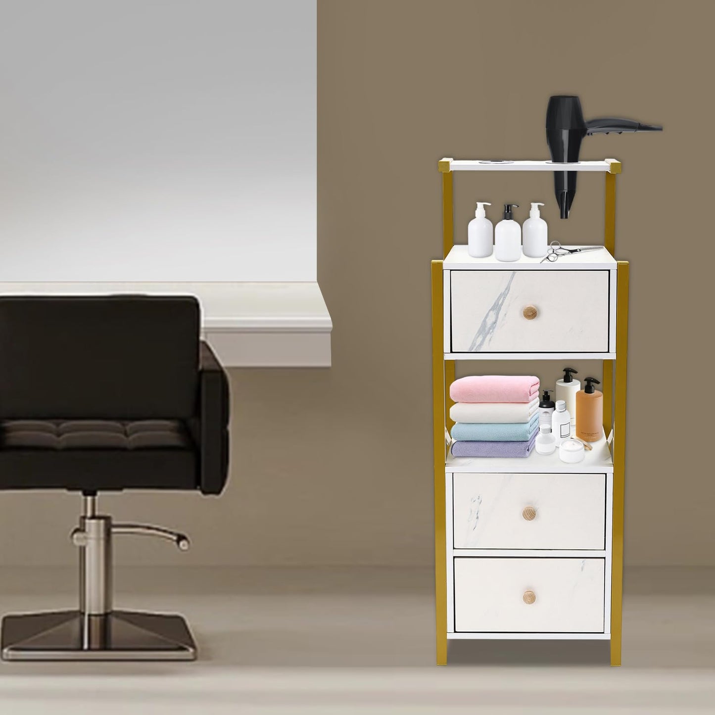 Beauty Salon Station Barber Stations w/Drawer, Makeup Storage w/Hair Dryer Holder Organizer Equipment for Barber-Stores