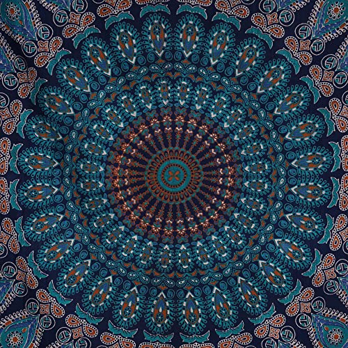 Handmade Organic Cotton Mandala Tapestry - Blue & Green 76x101cm