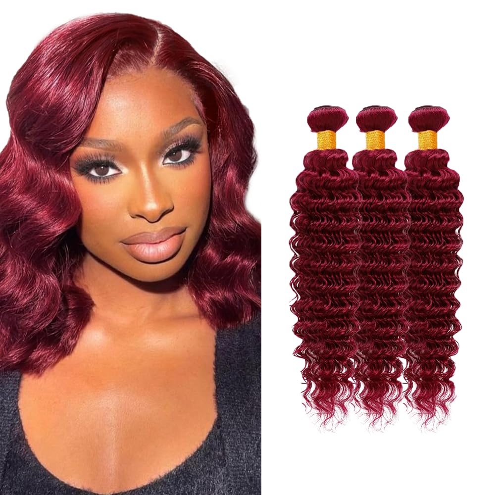 Burgundy Bundles Human Hair Burgundy Deep Wave Bundles 20 22 24 inch Red Human Hair Bundle 99J Deep Wave Bundle 150g
