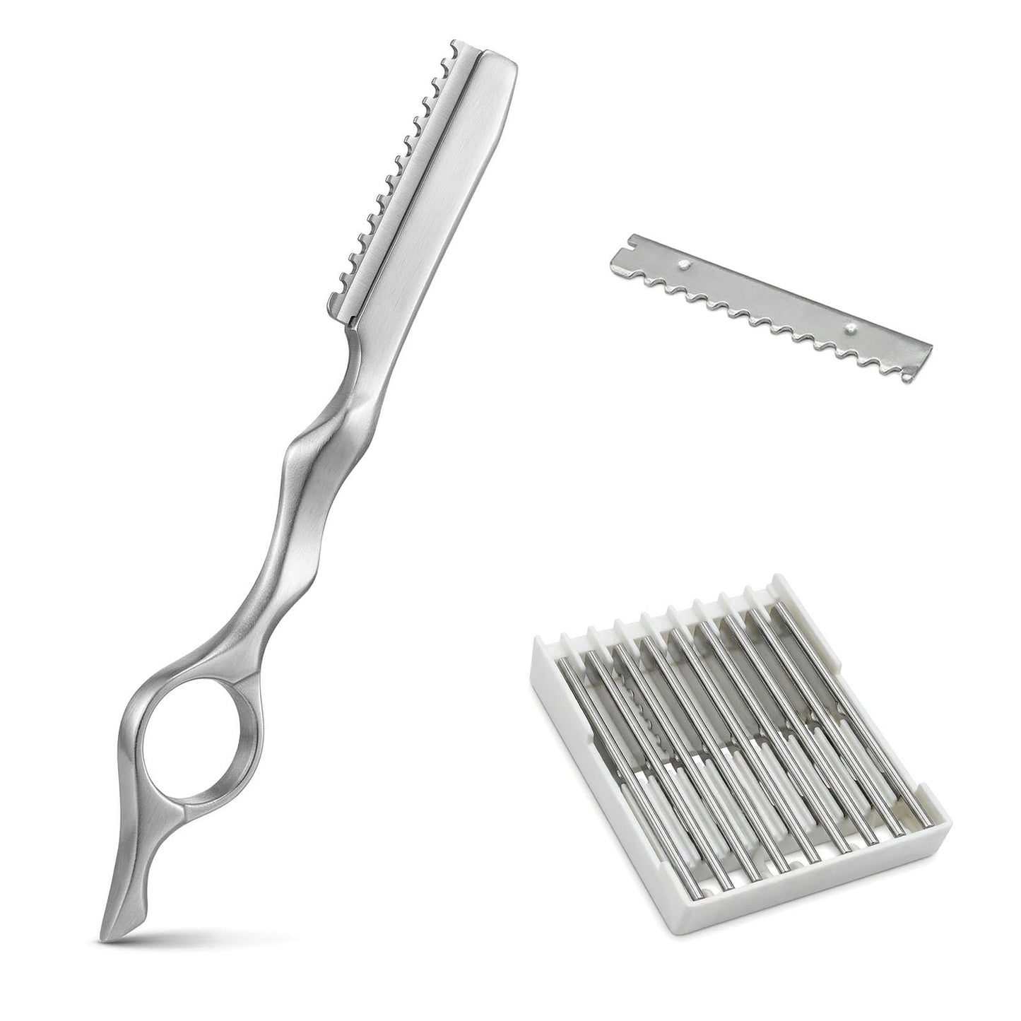 Hair Razors for Cutting Hair, Stainless Steel Feathering Hair Cutting Razor with 10 Replacement Blades, Professional Texturizing & Thinning Razor Tool for Salon, Home, Wigs and Bang Trims, 6.88 Inch