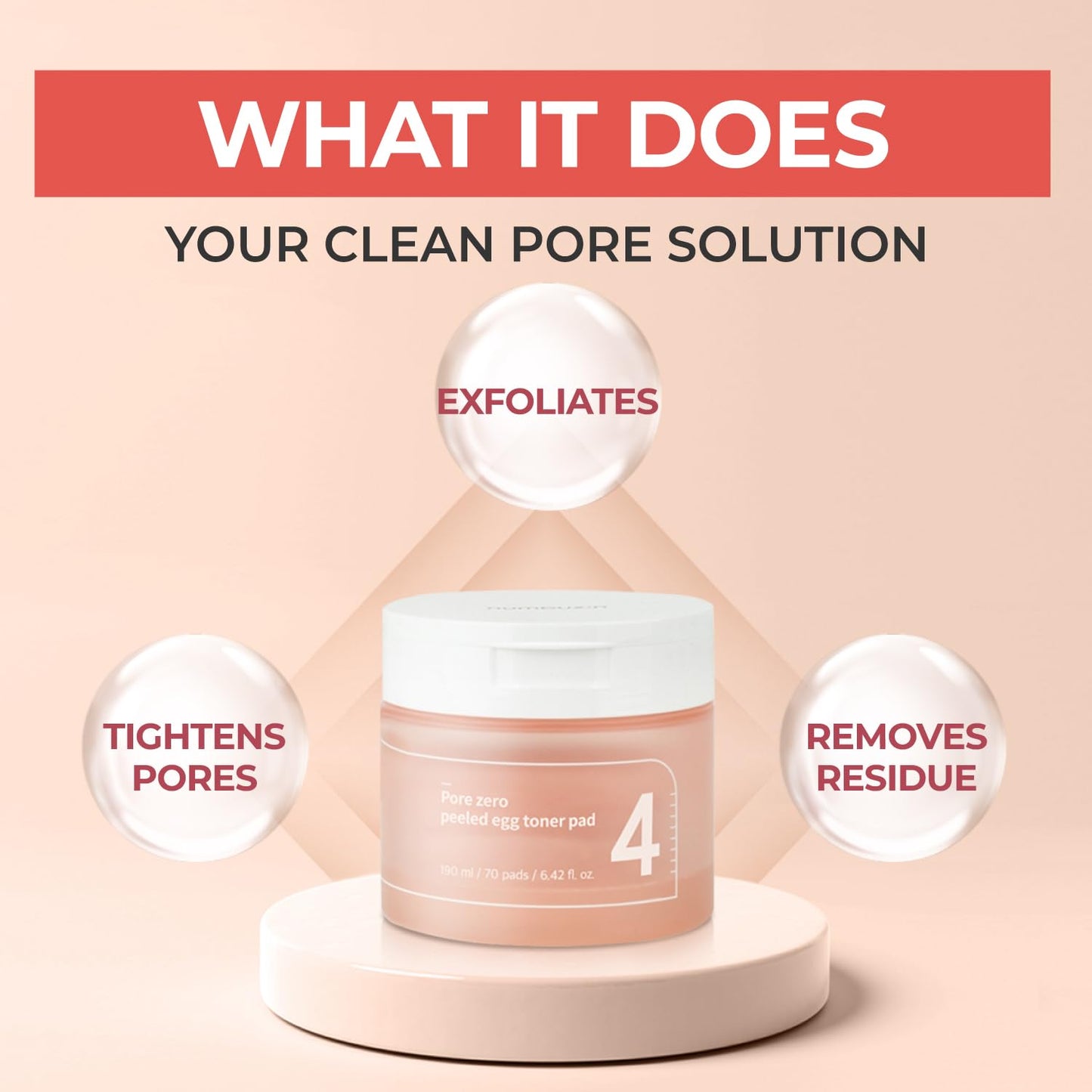 Numbuzin No.4 Toner Pads - Pore Zero Exfoliating Toner Pads with PHA & LHA | Korean Skincare | 70 Pads