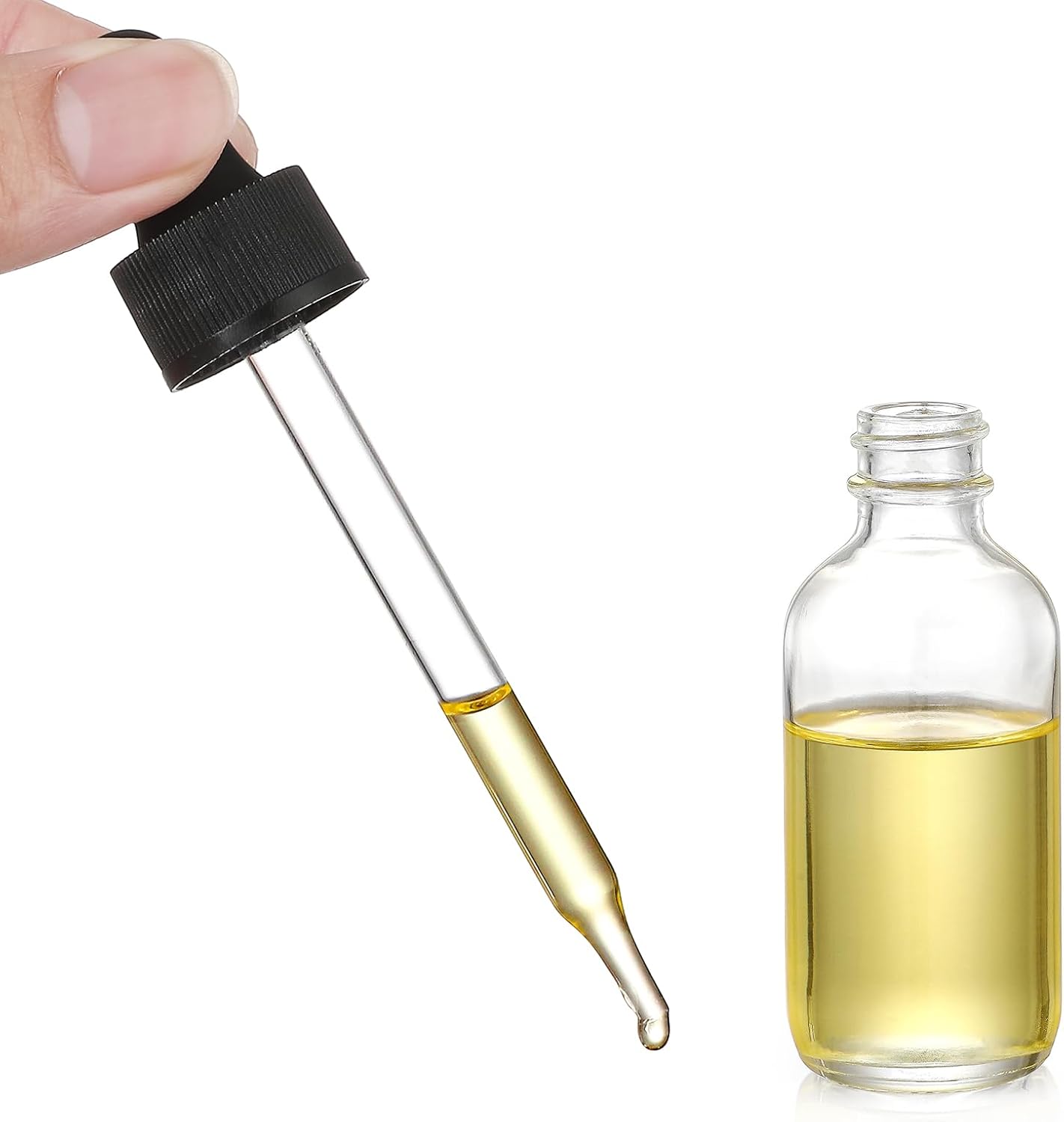 Clear Eye Dropper Bottles Set of 4 - 1 oz Thick Glass Tincture Bottles with Funnels & Labels | Leakproof for Essential Oils & Beauty