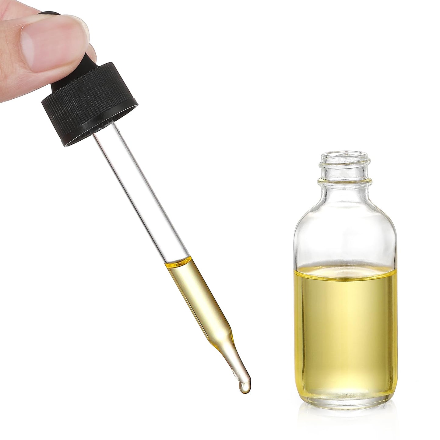 4 Pcs, 2 oz Clear Eye Dropper Bottles with 1 Stainless Steel Funnels & 4 Labels - Black Caps 60ml Thick Glass Tincture Bottles - Leakproof Essential Oils Bottles for Health, Personal Care & Beauty