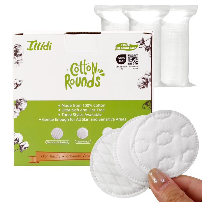 300-Count Embossed Cotton Rounds - Lint-Free, Dual-Sided Soft Pads for Makeup Removal & Skincare | 3 Unique Patterns