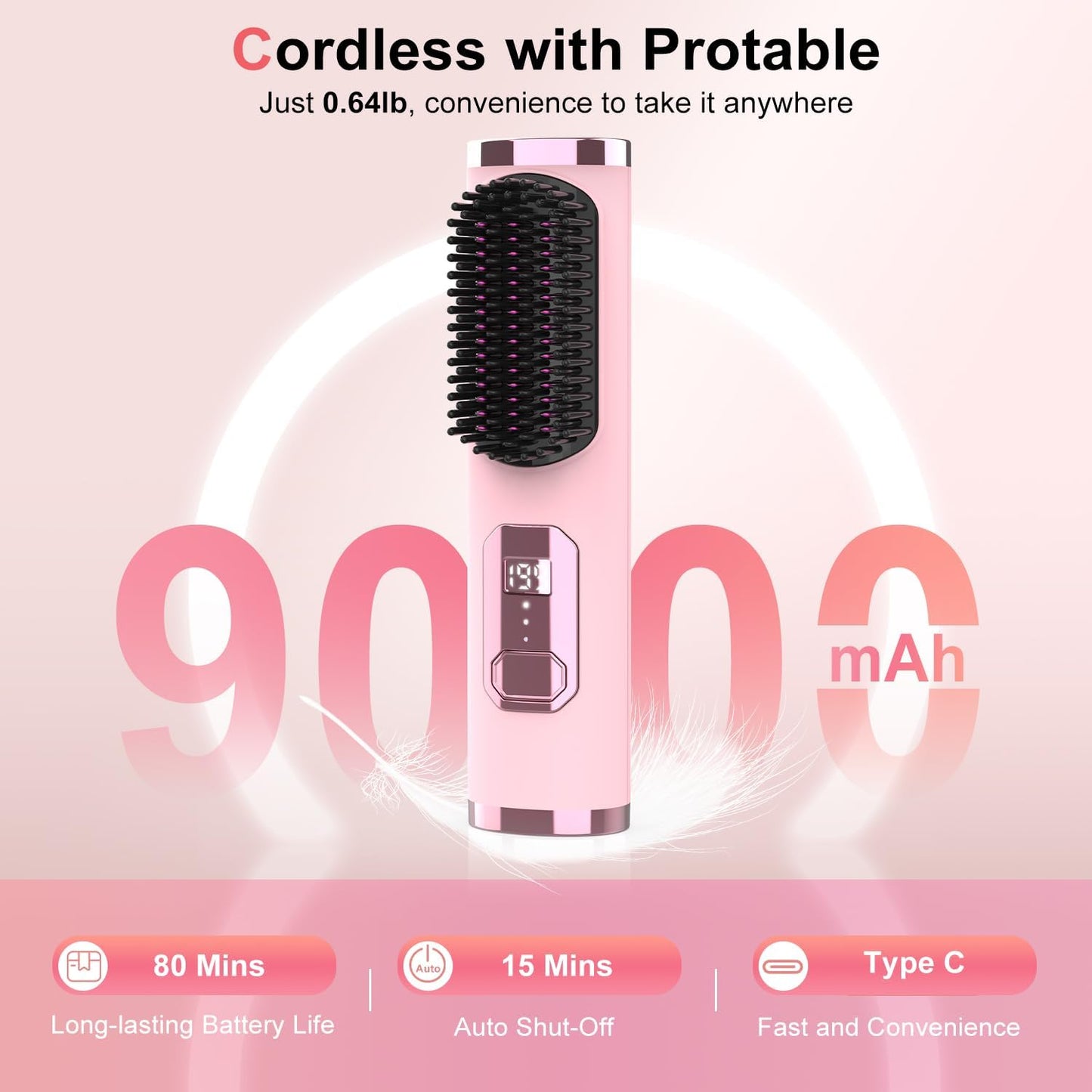 Cordless Hair Straightener Brush - Portable 4-in-1 Ionic Straightening Tool | Fast Heating, Anti-Scald, LED Display
