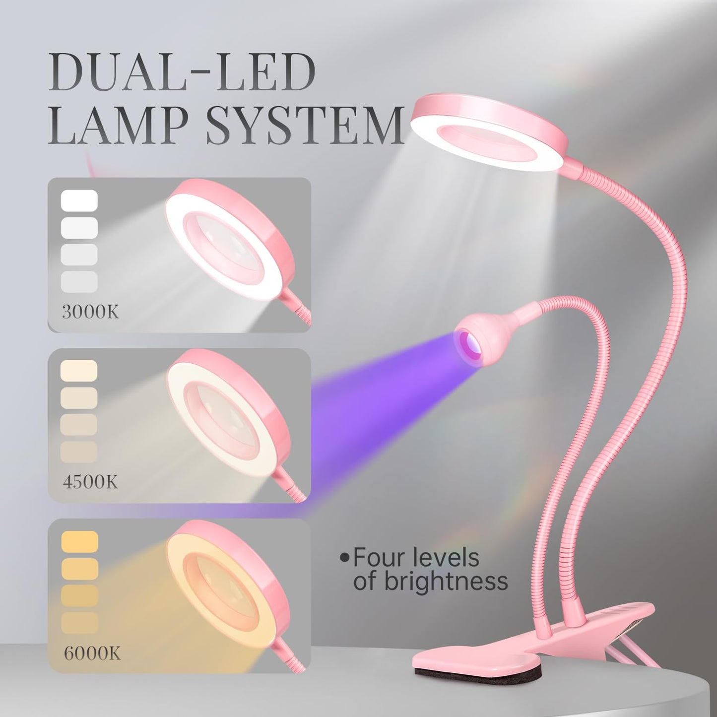 krofaue UV Nail Lamp with 6X Magnifier, 4 Brightness, Dual Light Mode