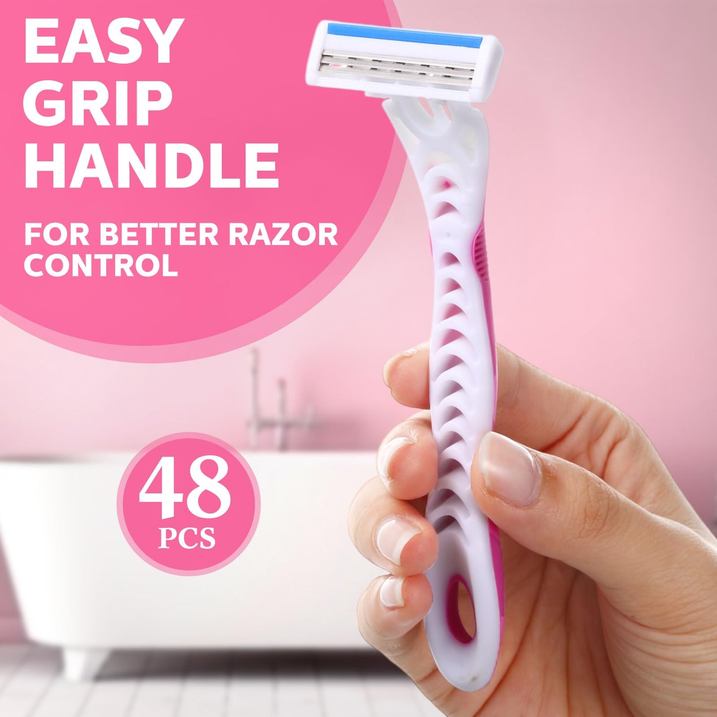 Leriton 48 Count Women's Disposable Razors Blades Bulk 3 Blade Razors for Women Disposable Head Razor Sensitive Skin Razor Comfortable Shave for Bathing Hotel Travel
