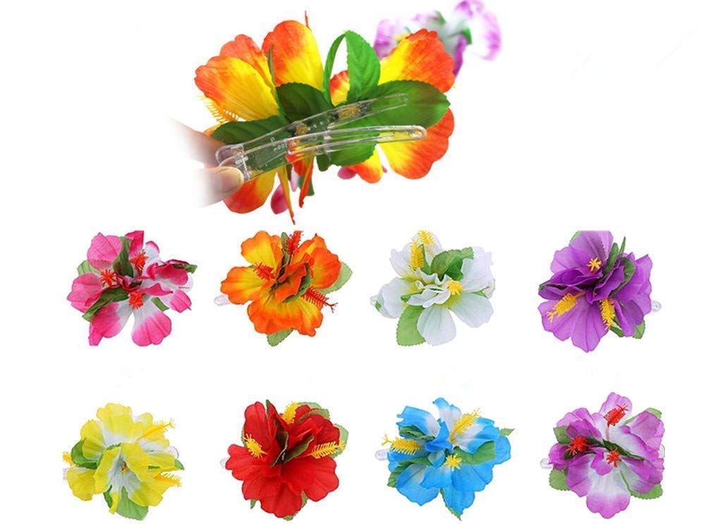 Flower Hair Clip - Bohemian Hawaiian Orchid Alligator Hairpin | 4 Inches, 8 Pieces