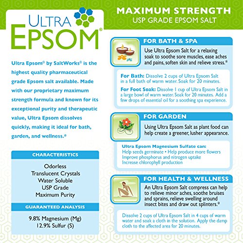 SaltWorks Ultra Epsom Salt, Premium USP Grade Magnesium Sulfate, 32 oz