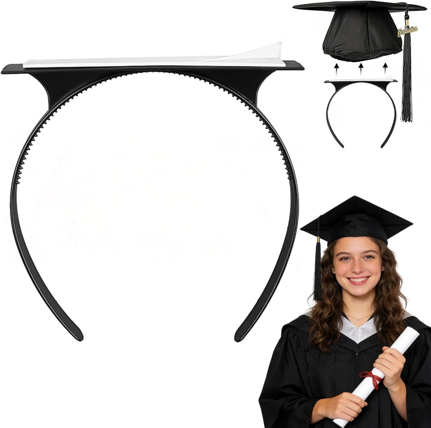Graduation Cap Headband Insert - Firm Anti-Fall Hair Bands for Secure Grad Hat | Perfect for Students & Women