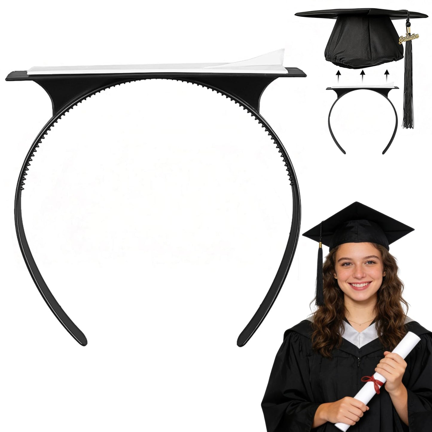 Jacnkb Graduation Cap Headband Insert, Firm Anti-Fall Hair Bands for Grad Cap, Secures Graduation Hat & Keeps Hairstyle, Grad Hat Accessories for Graduates Students Girls Women