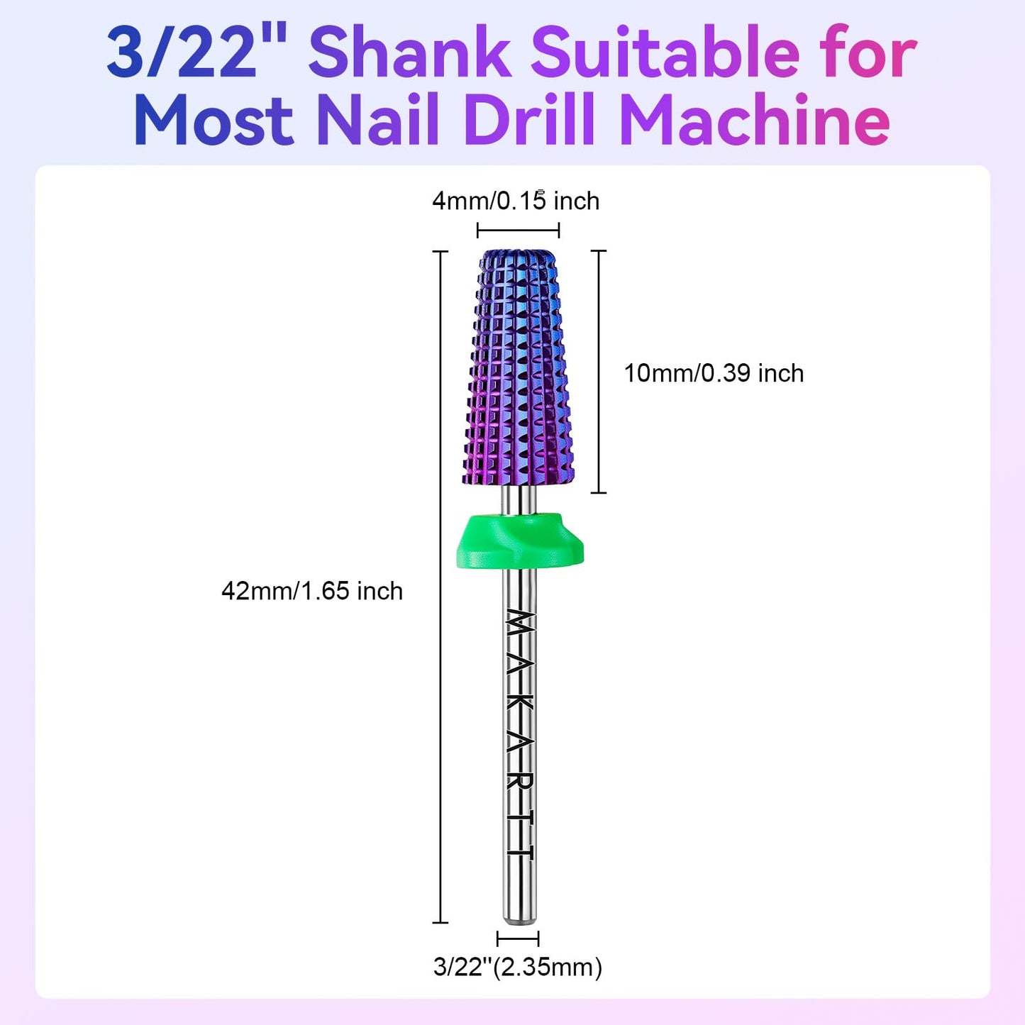 Makartt 5-in-1 Nail Drill Bits - 3/32" Shank Tungsten Carbide Tapered Bit for Fast Removal of Acrylic Nails, Hard Gel & Cuticles, Professional Nail E-File Bits for Nail Drill Machines (Fine, Purple）