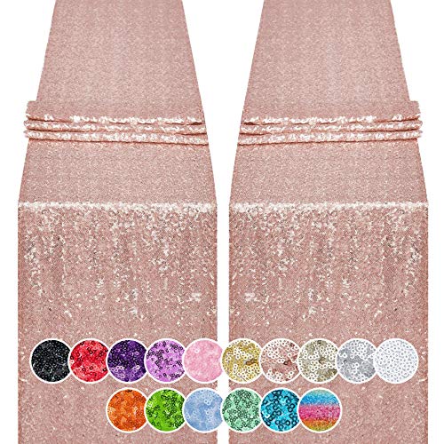 Rose Gold Sequin Table Runner - 2PCS 12x72 Inch for Events