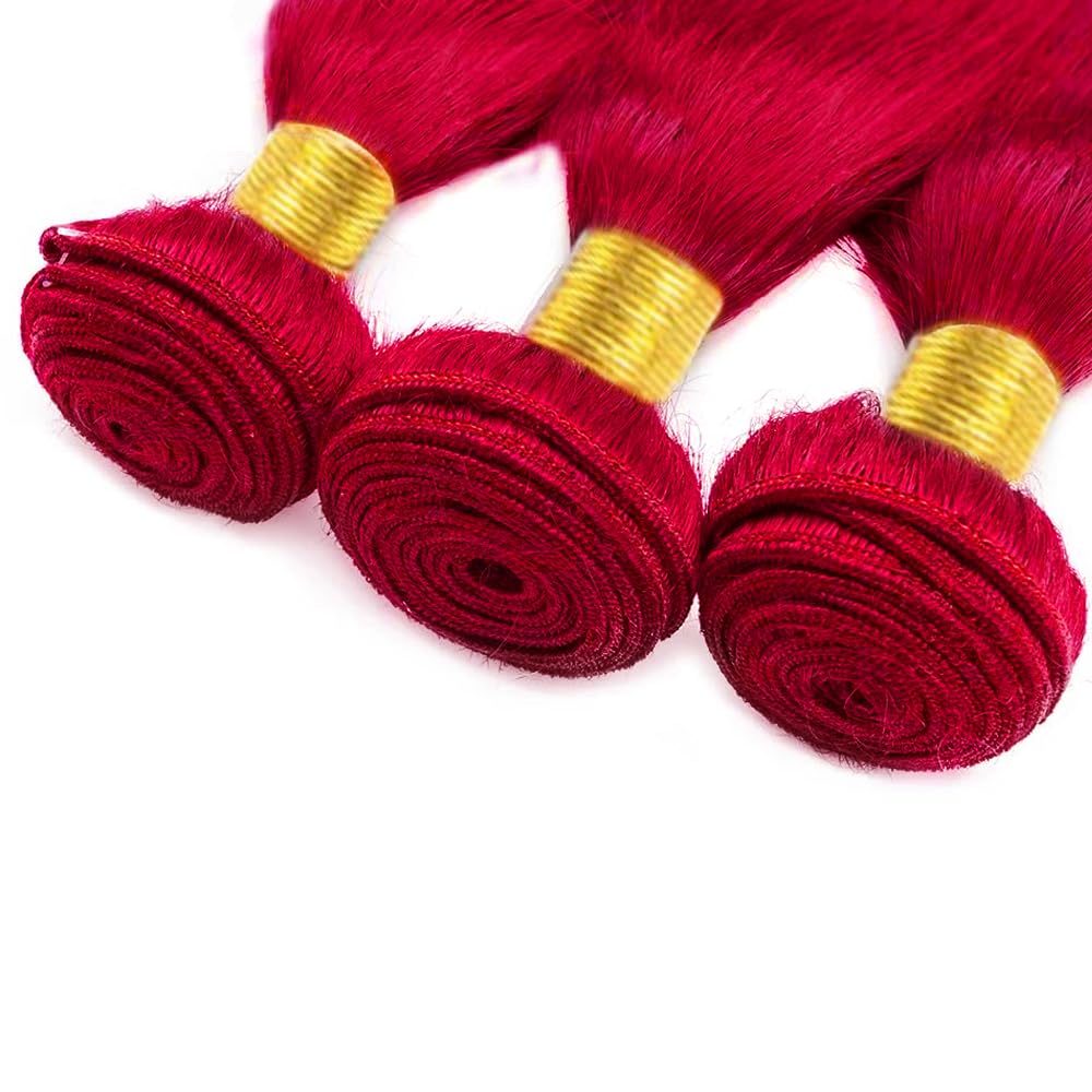 Red Bundles Human Hair Crimson Red Straight Bundles 24 24 24 Inch Peruvian Virgin Double Weft Burgundy Bundle Hair Extensions