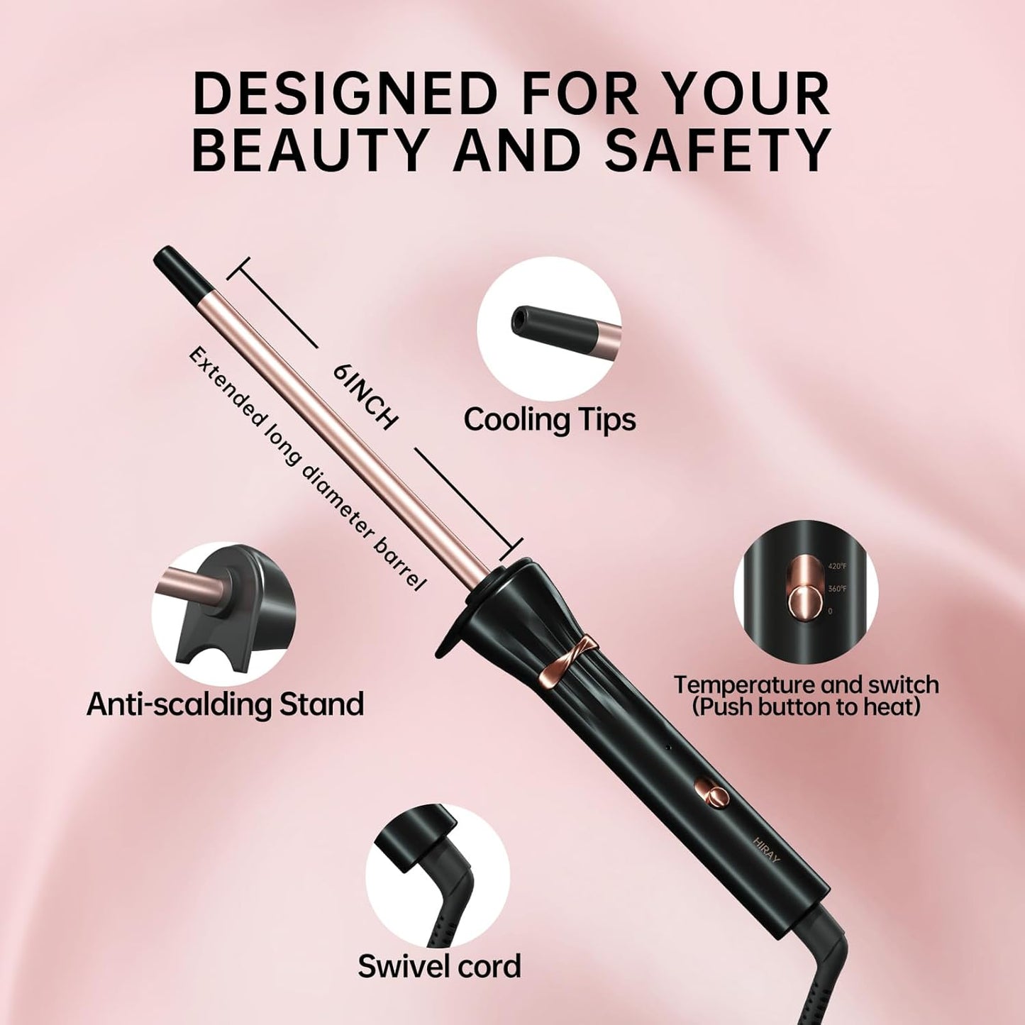Curling Wand - 3/8 Inch Ceramic Tiny Curling Iron with Adjustable Temperature | Fast Heating for Short & Long Hair