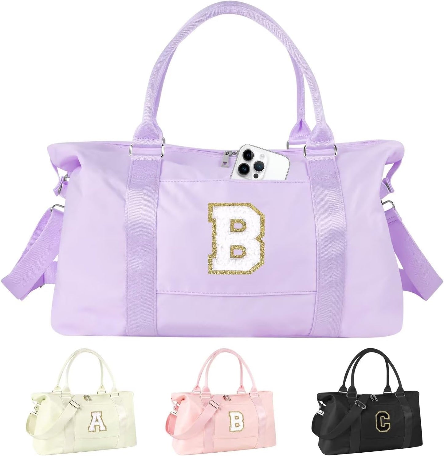 Dance Gym Duffel Bag - Personalized Initial Weekender for Teen Girls | Pink Overnight Carry-On & Cheer Bag