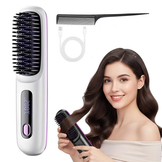 Go Brush Pro for Short Hair - 2026 Upgraded Cordless Straightening Brush with Fast Heat, 3 Temperature Settings, Ionic & Ceramic Care, 2000mAh USB-C Rechargeable for Frizz-Free Styling (White)