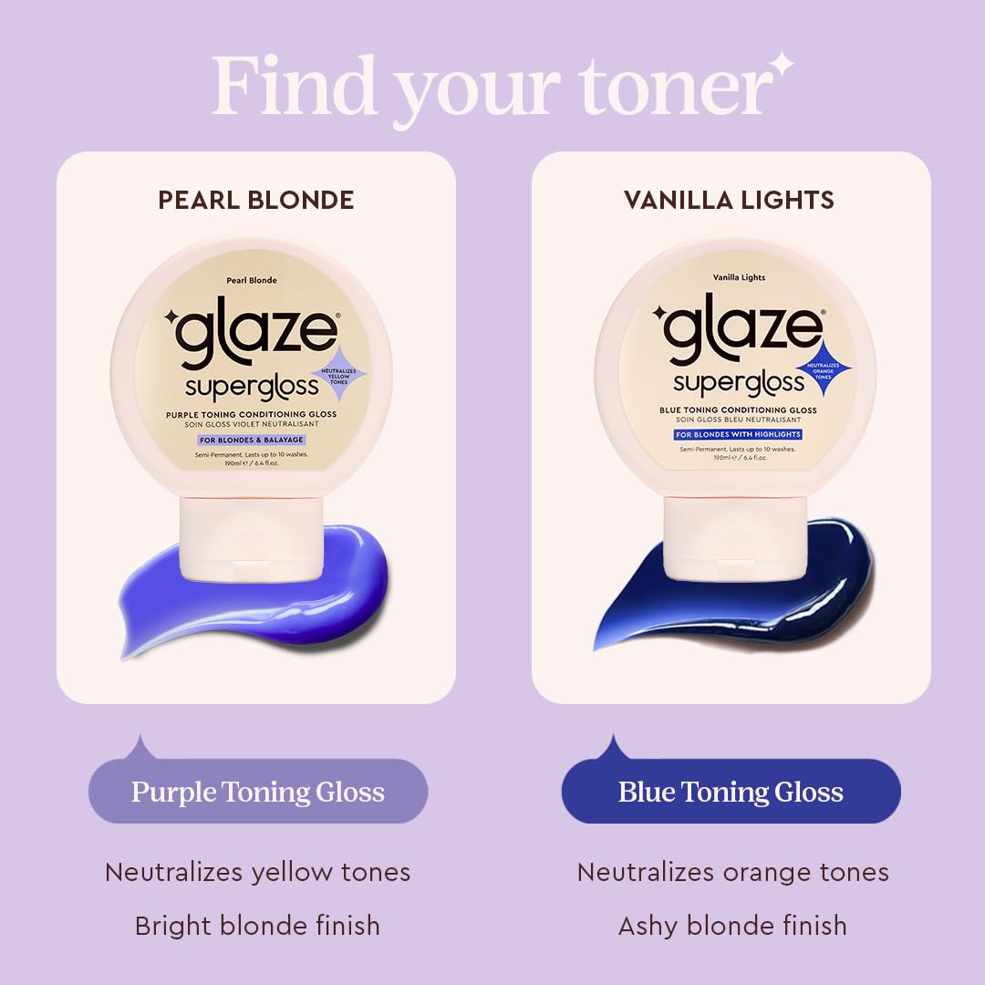 Glaze Supergloss Color Conditioning Gloss – Hydrating Semi-Permanent Color Hair Gloss & Shine Boost – Color Depositing Mask - Vegan, Cruelty-Free – 6.4 Fl Oz - Vanilla Lights - Cool Blue Toner