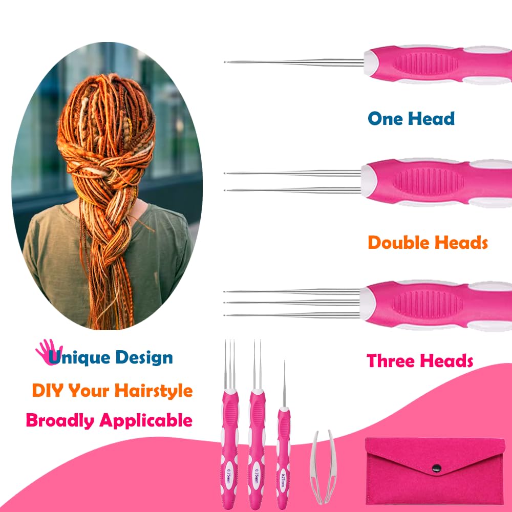 Yarniss Dreadlocks Crochet Hooks with Ergonomic Handle, Braid Hair Locking Tool, 3pcs Dreadlock Crochet Needle 0.75mm