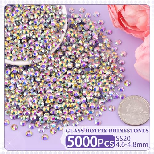 5000 Pcs SS20 Hotfix Rhinestones, AB Flatback Glass Crystals for Crafts