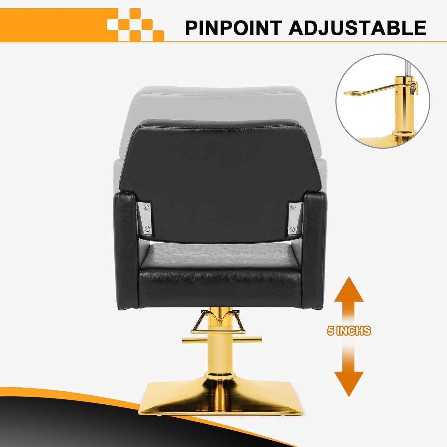 Salon Chair for Hair Stylists - Black Gold Adjustable Hydraulic Styling Chair | Modern Barbershop Equipment