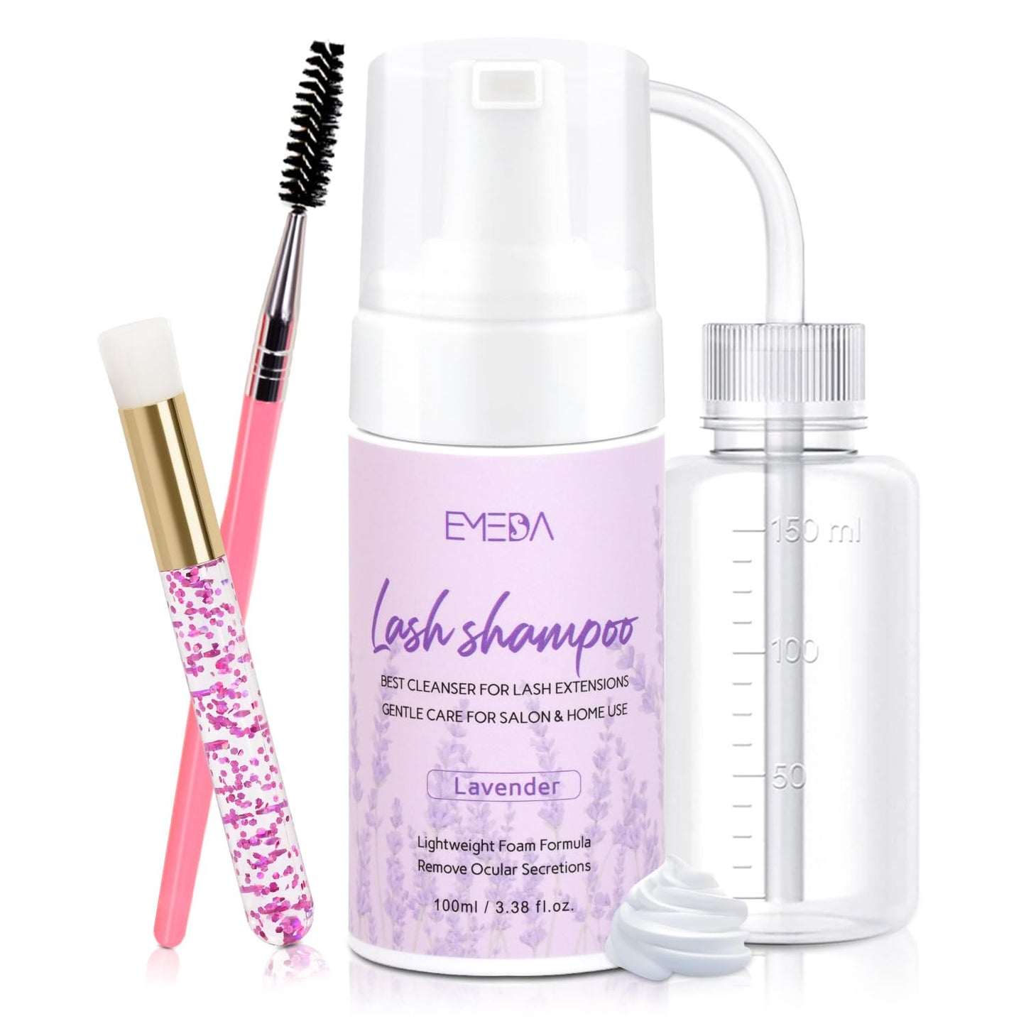EMEDA Lash Shampoo Kit - Gentle Foam Lash Cleanser for Extensions | 3.38 fl. oz / 100ml