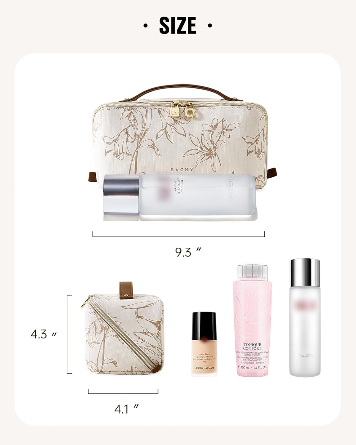 Travel Makeup Bag - Large Capacity Waterproof Cosmetic Pouch | Open Flat Design (F-Beige)