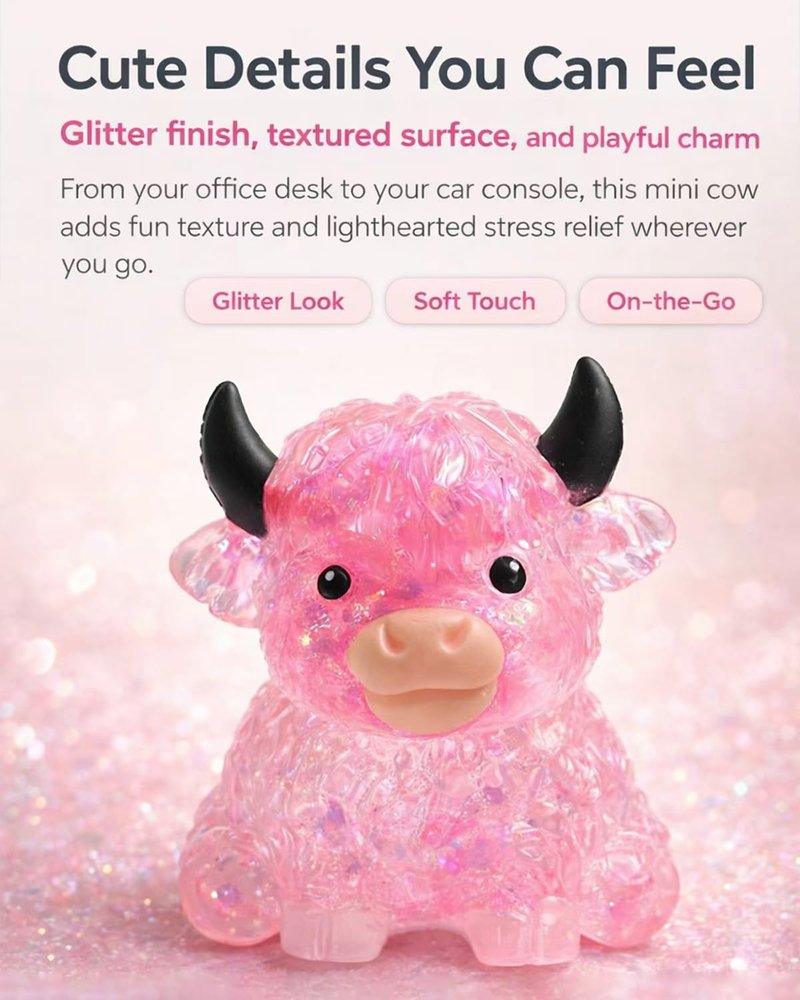 Glitter Highland Cow Squishies Fidget Toy, Soft Slow Rising Stress Relief Ball, Cute Sensory Squeeze Toy for Adults & Kids, Anxiety Relief Desk Decor, Easter Basket Stuffer for Cow Lovers (Blue)