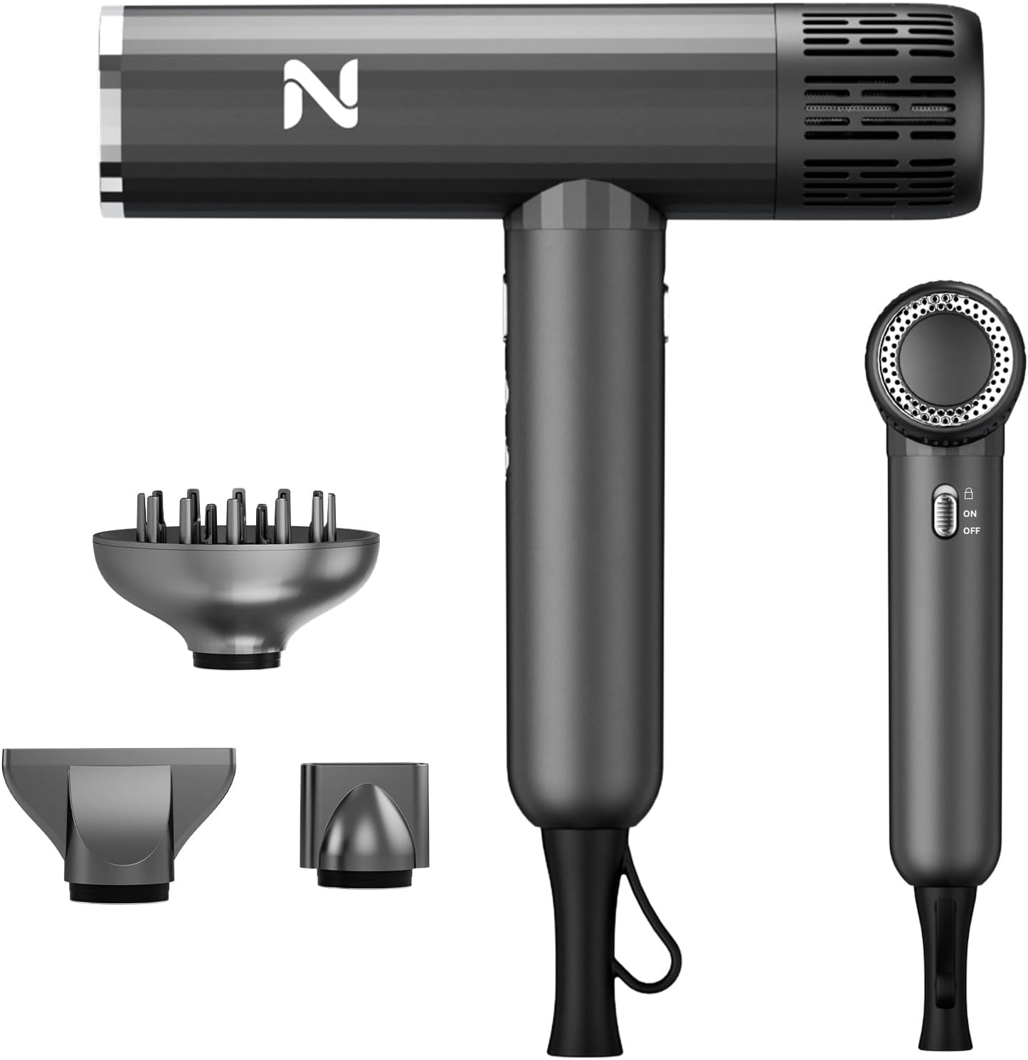 Natrial Ionic Hair Dryer - 1600W Professional Blow Dryer for Curly Hair | Fast Drying, Lightweight, Low Noise, Gray