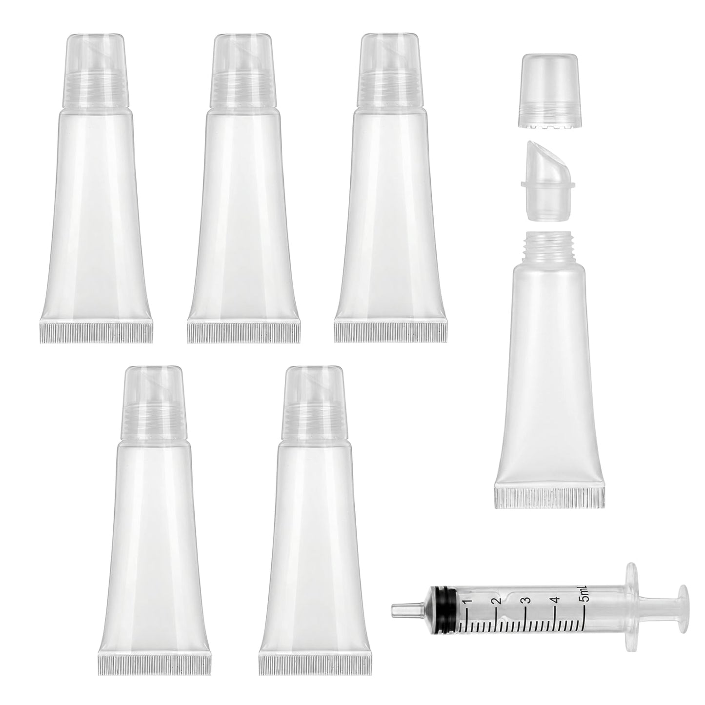 AskBed 6PCS Refillable Empty Lip Gloss Tubes 8ml, with 5ml Syringes