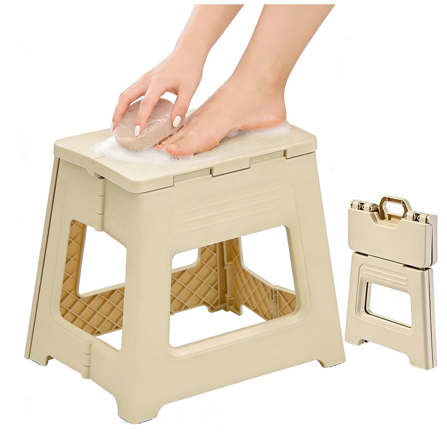 Glooyoderr Foldable Shower Stool for Shaving Legs, Plastic Shower Foot Rest for Inside Shower,11.9" High Anti-Slip Foot Step to Shave Leg Small Folding Bench Shaving Stool for Travel/Bathroom