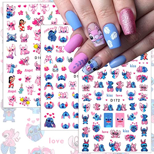 Kawaii Anime Nail Decals - 6 Sheets Cute Cartoon 3D Stickers