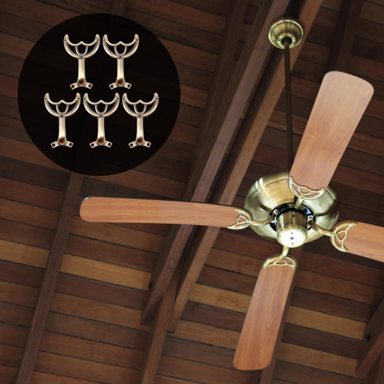 Housoutil Ceiling Fan Blade Arms, 5PCS Metal Ceiling Fan Blade Brackets, Alloy Replacement Support Arms, Mounting Bracket Kit Holder for Repairing Easy Installation (Coffee Bronze)