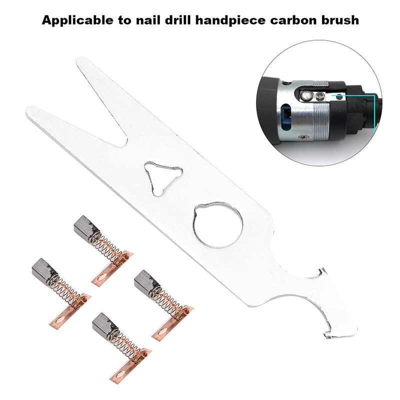 Luatoxry Nail Drill Carbon Brush, 2 Pairs Nail Polishing Parts, Alloy Nail Drill Handpiece Accessories, Polishing Machine Carbon Brush Wrench Set for Home, Salon, 0.6x3.1x0.1in