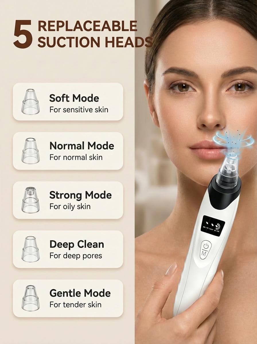 Blackhead Remover Vacuum - 9-in-1 Pore Cleaner Kit with 5 Probes & 4 Extractor Tools | Professional Facial Suction Tool (Black)