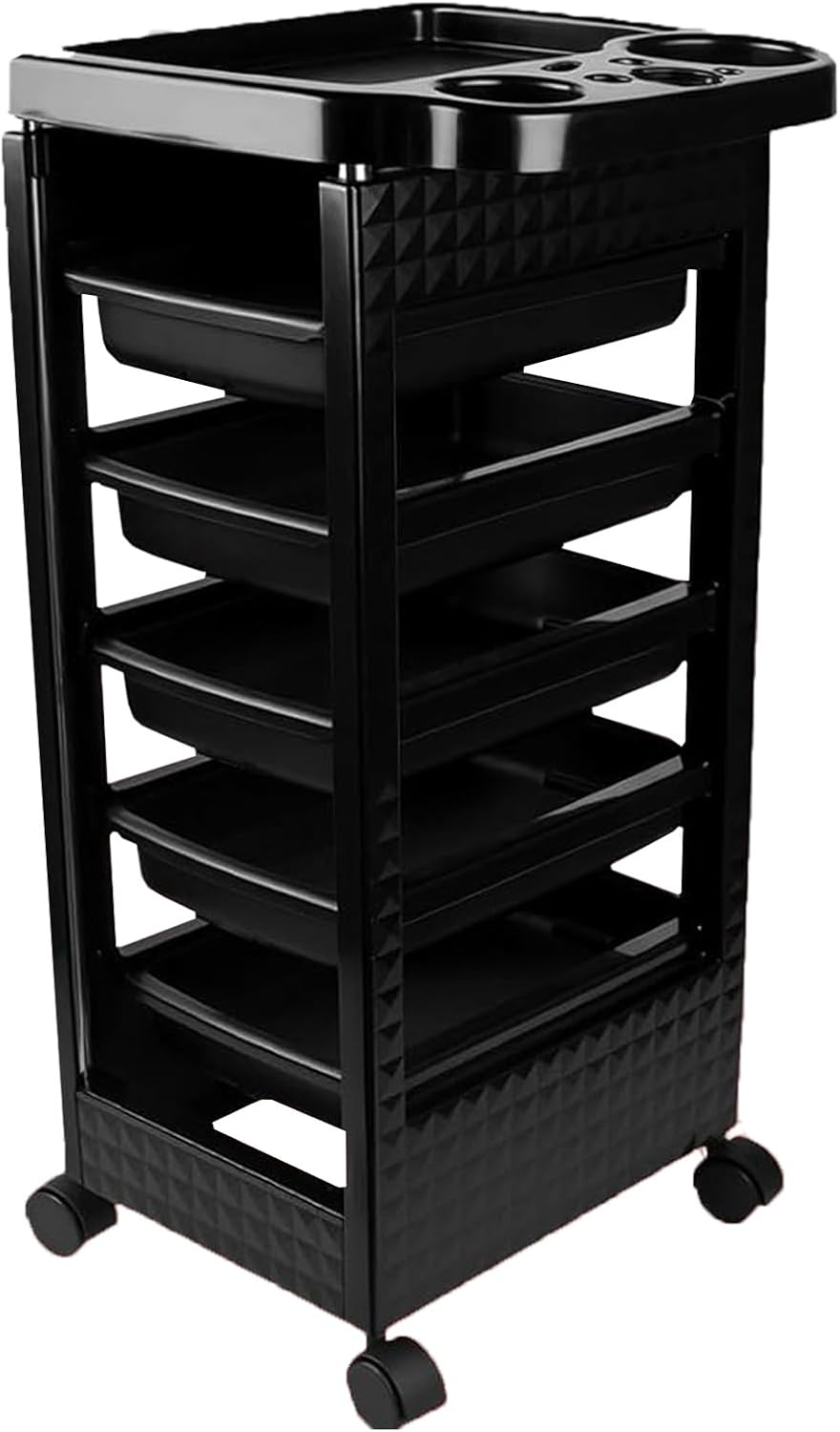 Salon Trolley Cart with Wheels - 5 Drawer Rolling Station for Hair Stylists | Black Hairdressing Equipment