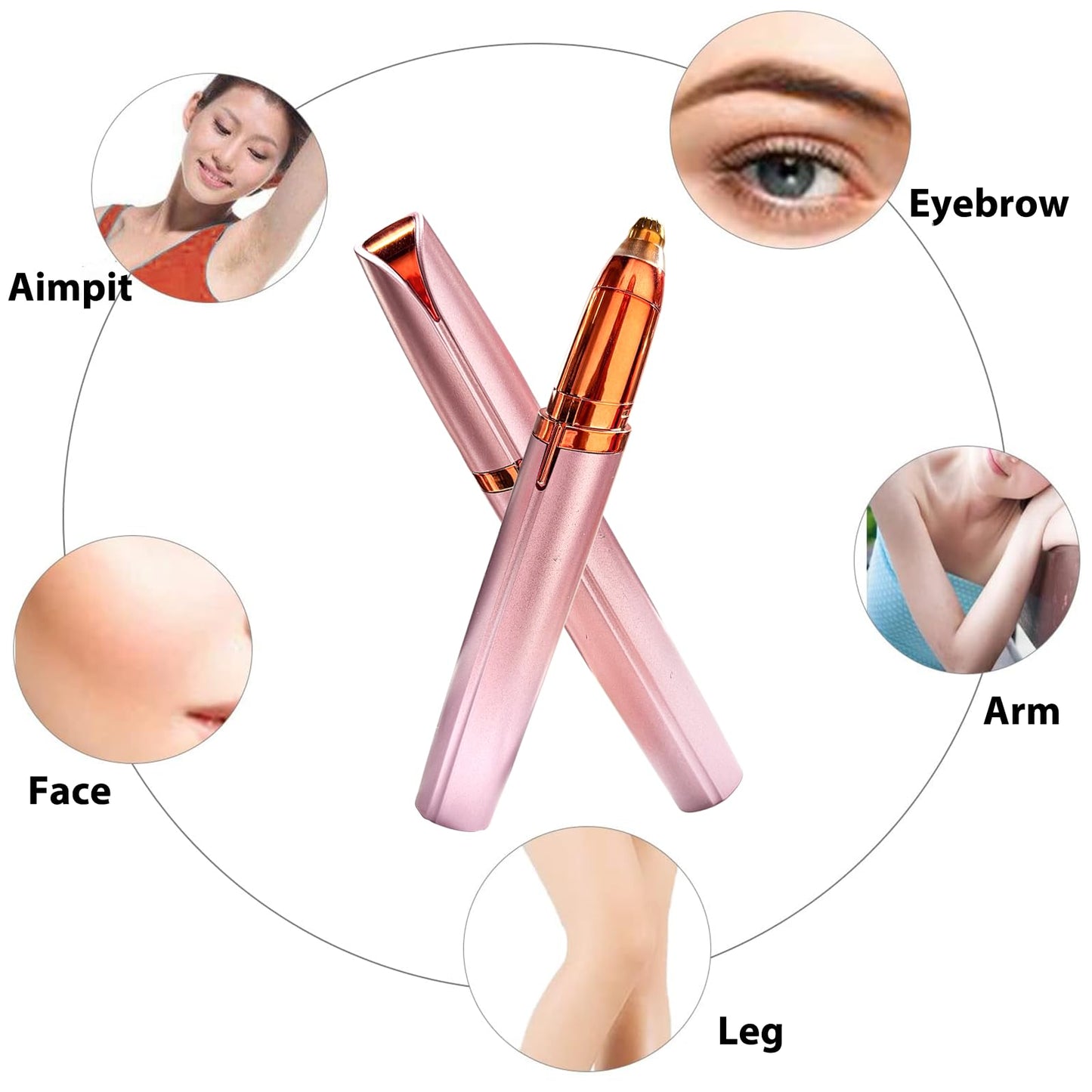LiXiongBao 2 Pack USB Rechargeable Portable Electric Eyebrow Trimmer Pen for Women,Painless Precision Eyebrow Hair Remover, Safe Eyebrow Shaver Razor Tool for face Leg Lip Armpit Hand(Rose Gold)