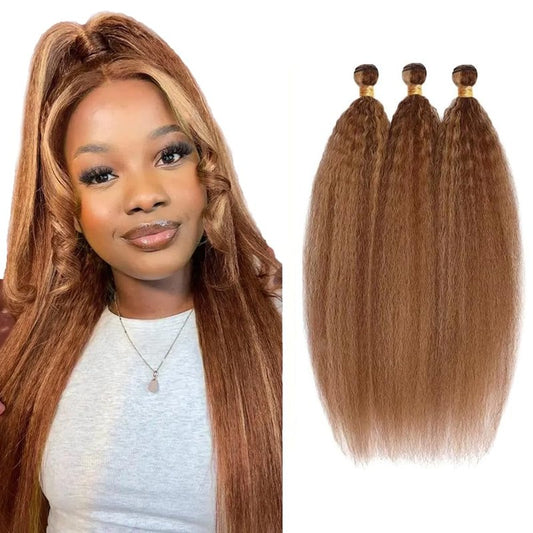 P430 Bundles Human Hair Highlight Kinky Straight Bundle 22 24 26 Inch 300g Brown Kinky Straight 3 Bundles Brazilian Virgin Hair Extensions