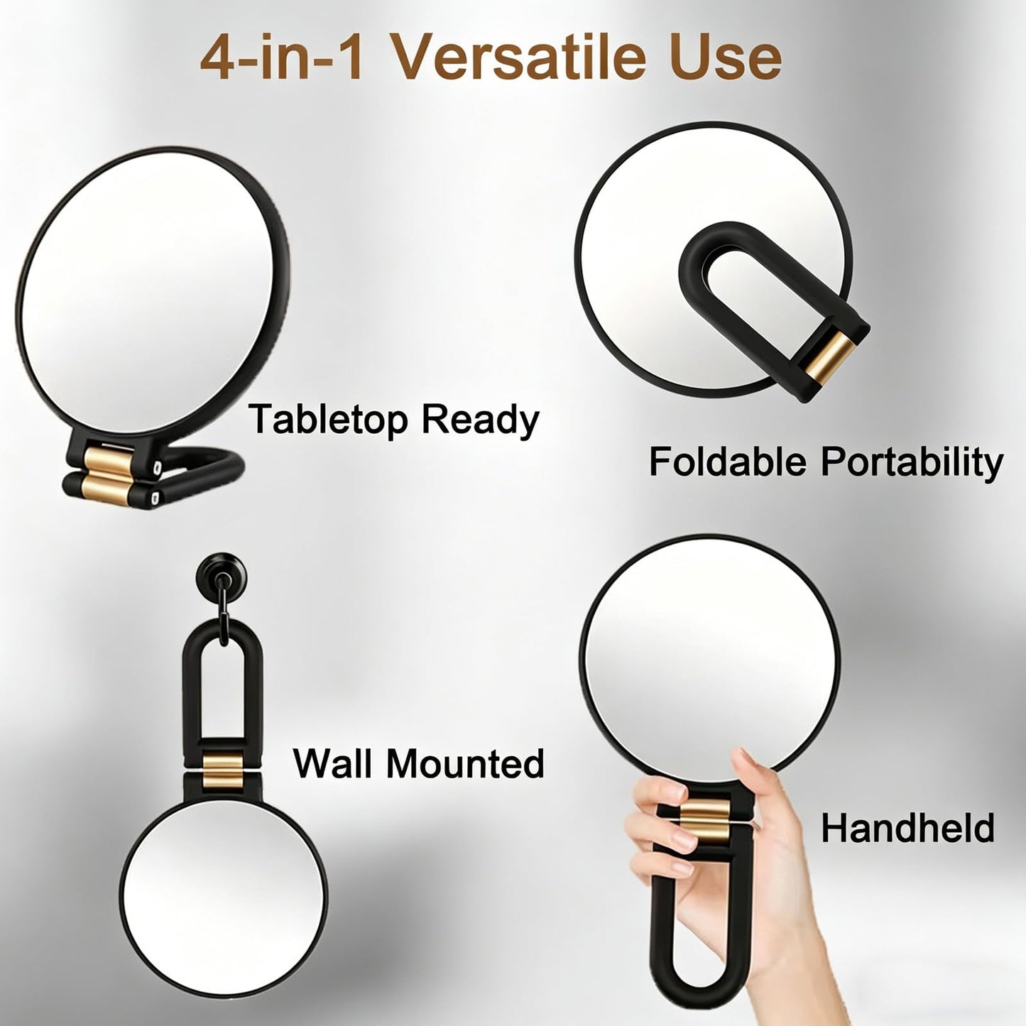 LOINRAW6 Double Sided Magnifying Handheld Mirror High Magnification Ideal for Precision Makeup Eyebrow Grooming Skincare Travel Size Desig (Black)