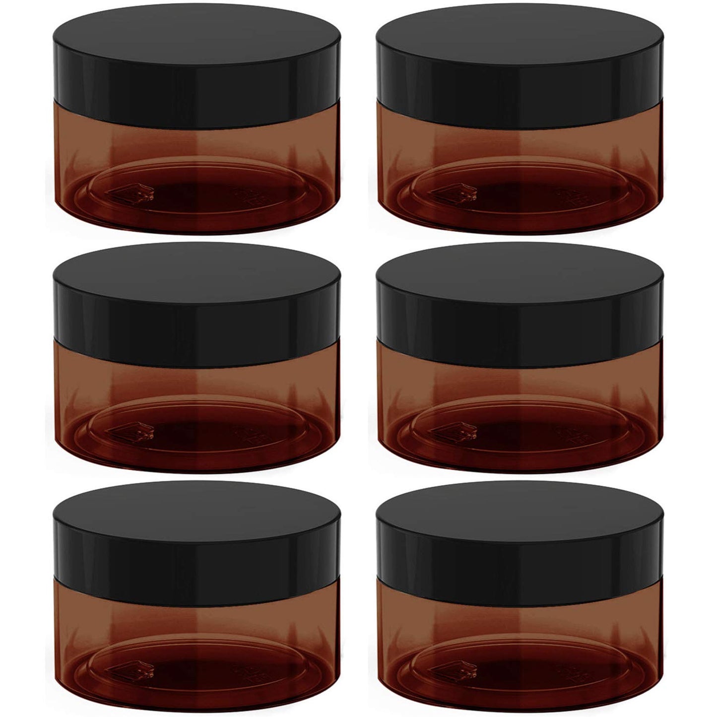 8 oz Amber Plastic Cosmetic Jars Leak Proof Container with Black Lid for Cream, Lotion, Powder, ointment, Beauty Products etc, 6 Pcs.
