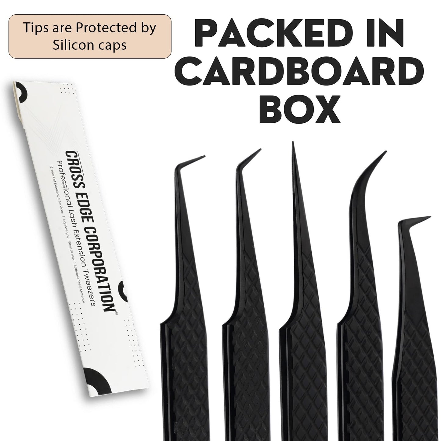 Fiber Tip Lash Tweezers Set for Eyelash Extensions – Curved Classic, Mega 90 Degree Boot, 45 Degree Angle & Isolation Tweezer, Stainless Steel Precision, Non Slip Professional Application Kit