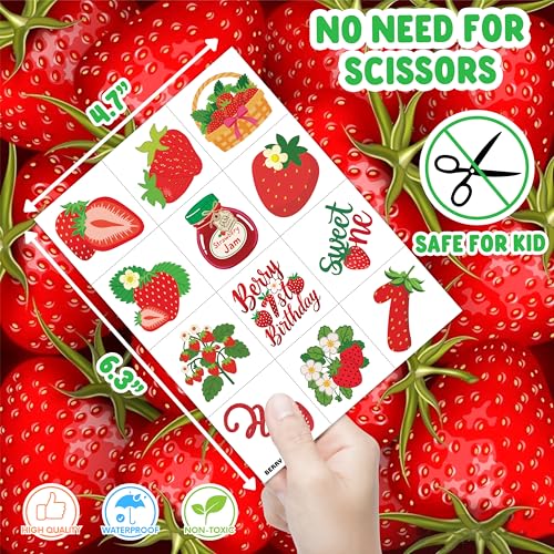 60 PCS Strawberry Temporary Tattoos for Kids - Fun Party Favors