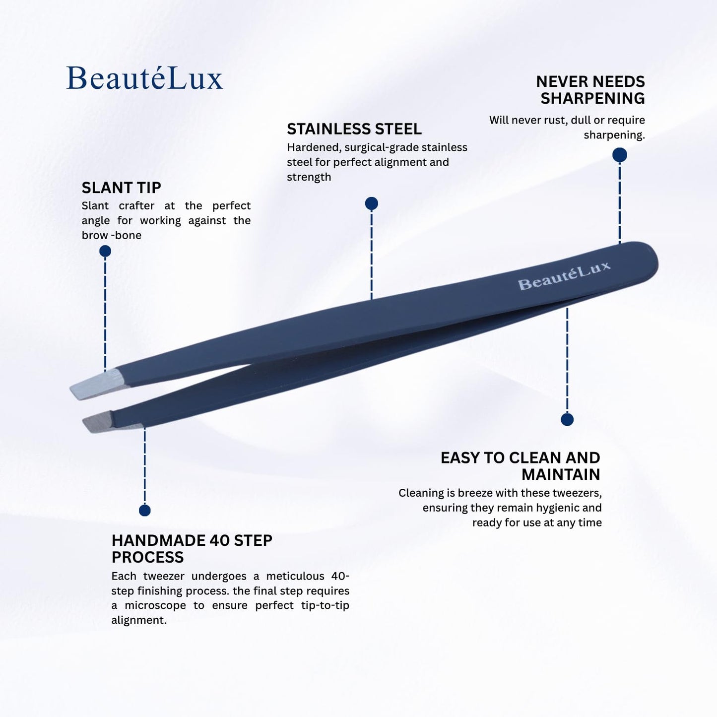Slant Tip Eyebrow Tweezer for women & men – Stainless Steel Tweezers, Stocking Stuffer for women & men Facial Hair Removal tweezers for Chin hair, Ingrown Hair tweezer, Blue Travel tweezers with case
