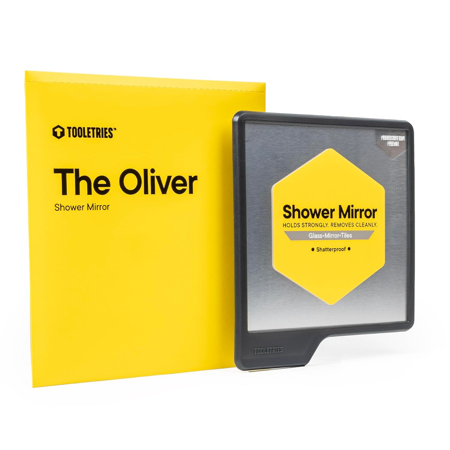 TOOLETRIES Oliver Shower Mirror - Premium Shower Mirror for Shaving, Grooming - 100% Silicone - Shatterproof Mirror - Grips to Shiny Surfaces - No Suction Cups - No Adhesives - Charcoal