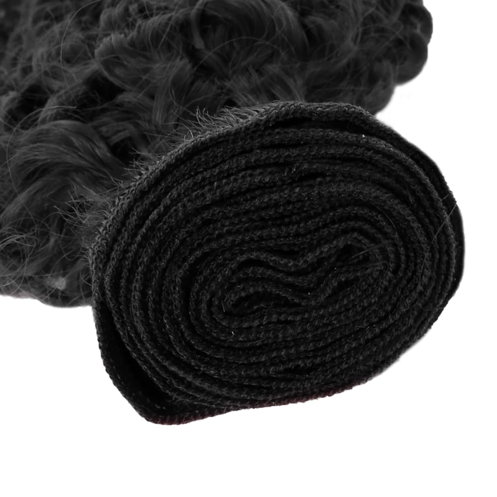 GveoXvo Water Wave Human Hair Bundles Water Wave Bundles Human Hair 14 16 18 Inch Unprocessed Virgin Double Weft Black Bundle Hair Extensions