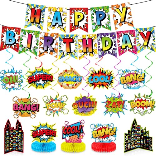 Hero Birthday Party Decorations Set - 27pcs Banner & Centerpieces