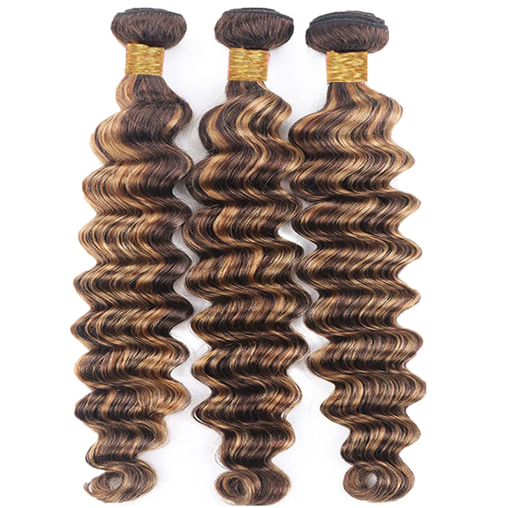 28 30 32 Inch P427 Human Hair Bundles Honey Blonde Deep Wave Bundle Color 27 Deep Wave 3 Bundles Brazilian Unprocessed Virgin Hair Extensions